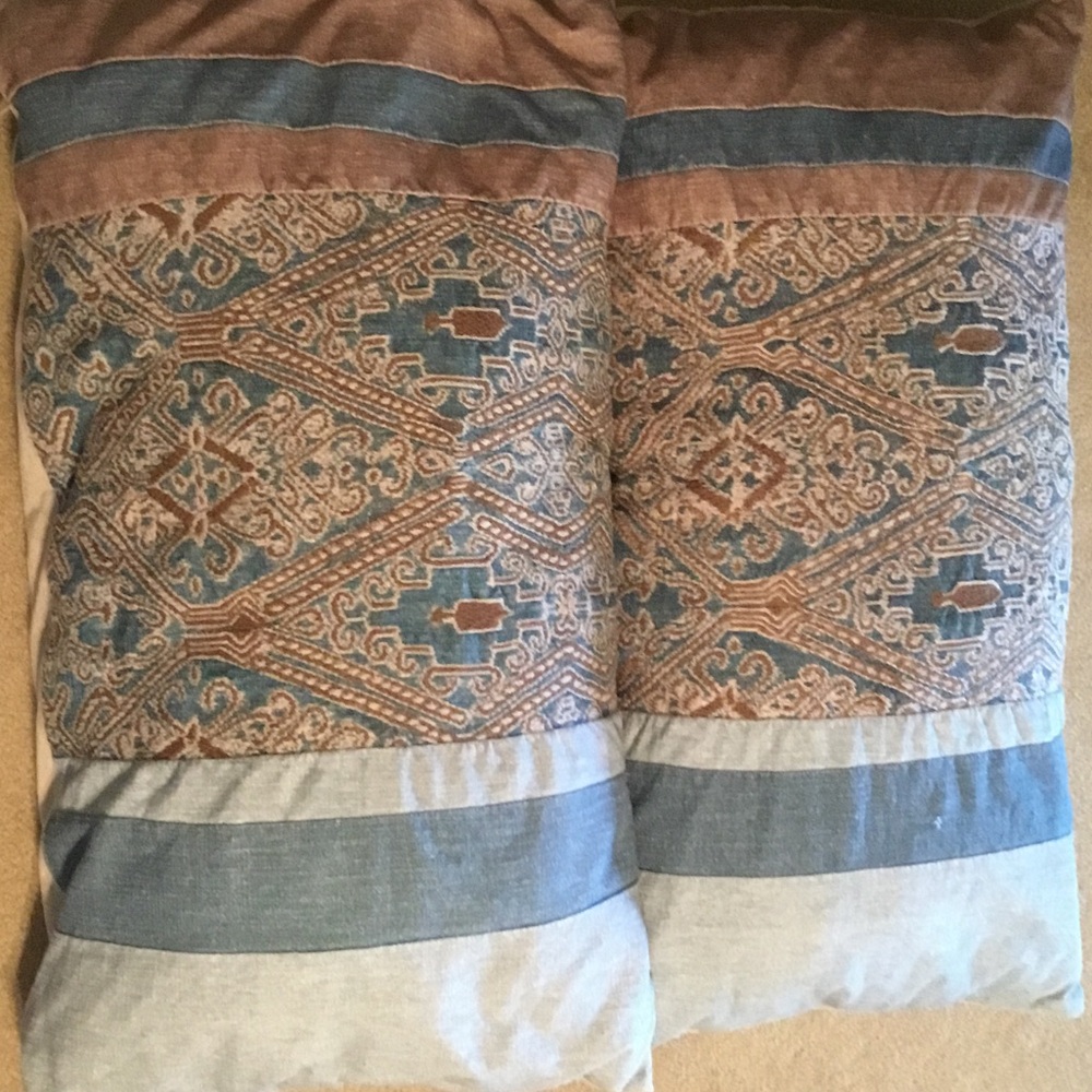 Pottery Barn Brown and Blue Geometric Pillow shams